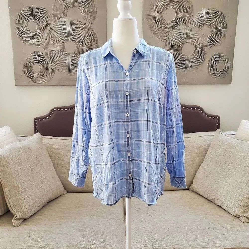 J. Jill Plaid Long Sleeve Button Down Top sz MP